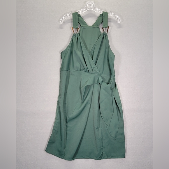 Solid Green Knotted  Sexy Sleeveless Bodycon V Neck Cami Dress, Size XL - Picture 3 of 12
